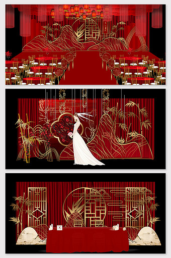 奢华新中式红金婚礼效果图图片