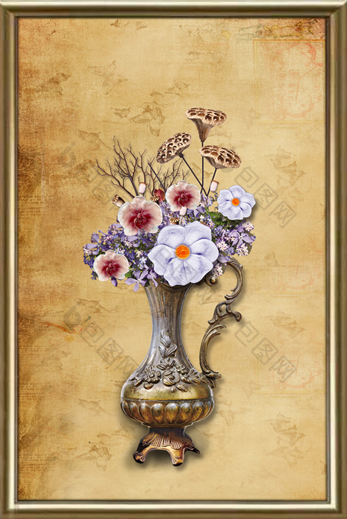 欧式典雅复古浮雕花卉装饰画