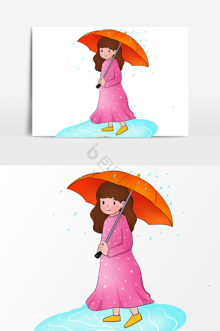 春季谷雨人物插画图片