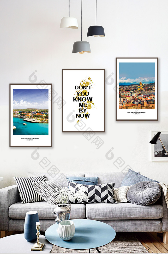 北欧风海滨城市建筑风景客厅卧室装饰画图片图片