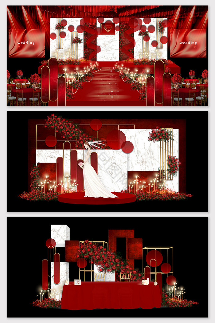 现代简约欧式红色复古婚礼效果图图片