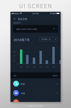 黑色简约金融app支出分析ui移动界面