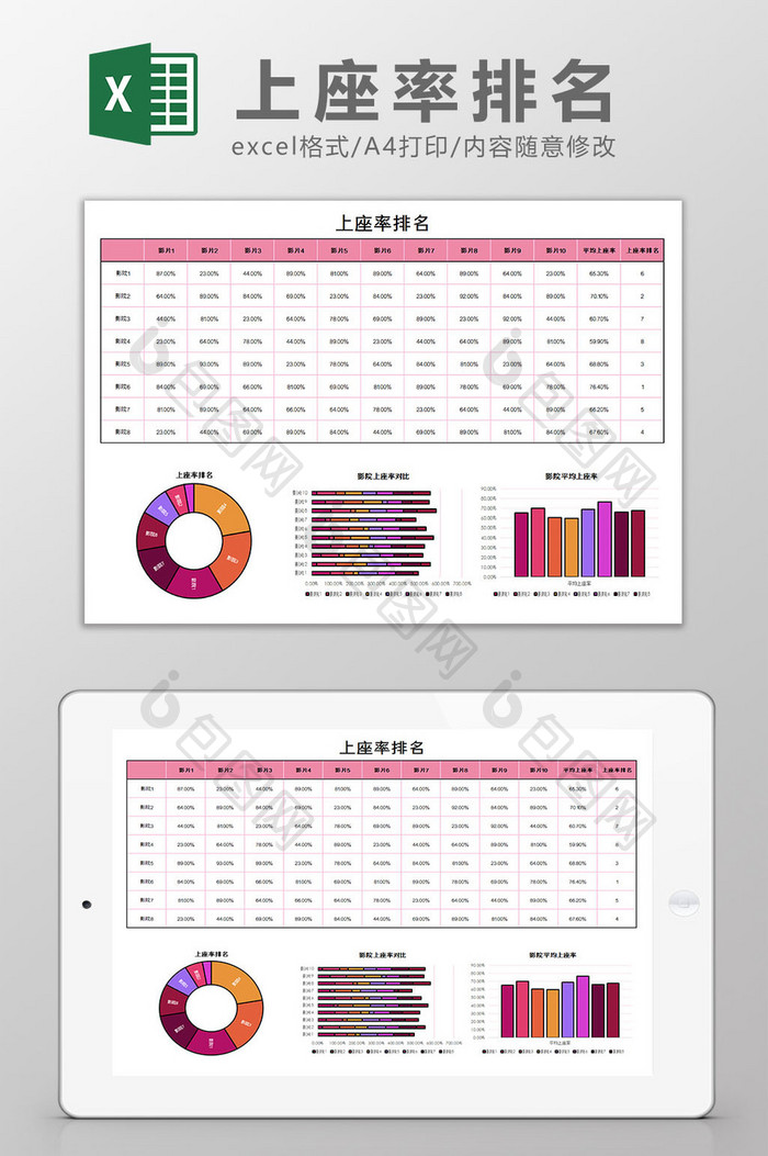 上座率排名excel模板