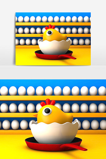 C4D卡通鸡鸡蛋场景模型图片