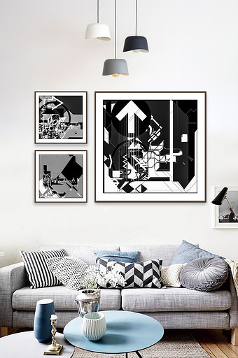抽象艺术黑白对比图案组合装饰画图片