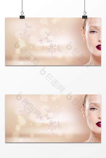 唯美模特美容化妆淘宝促销展板背景图片