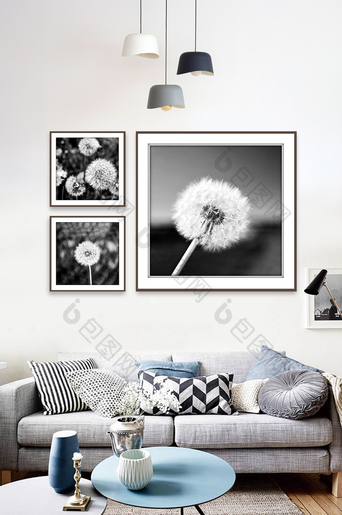 黑白蒲公英植物花朵艺术装饰画图片图片