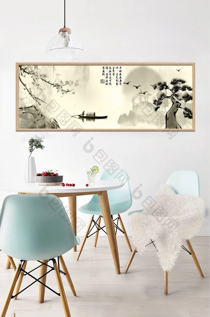 中式工笔花鸟植物松树装饰画图片图片