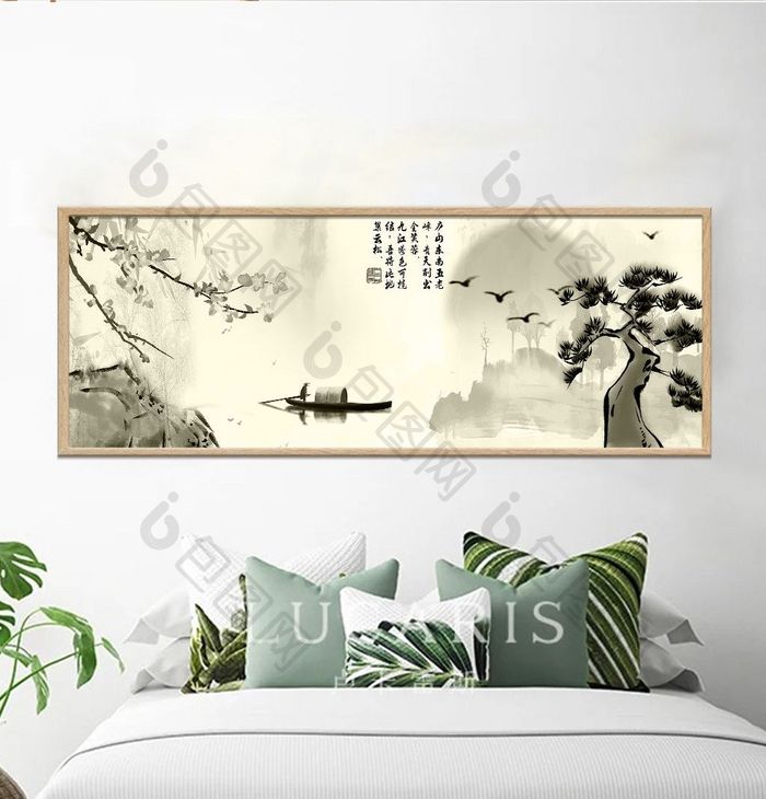 中式工笔花鸟植物松树装饰画