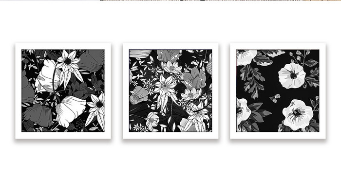 黑白艺术植物花朵图形图案装饰画