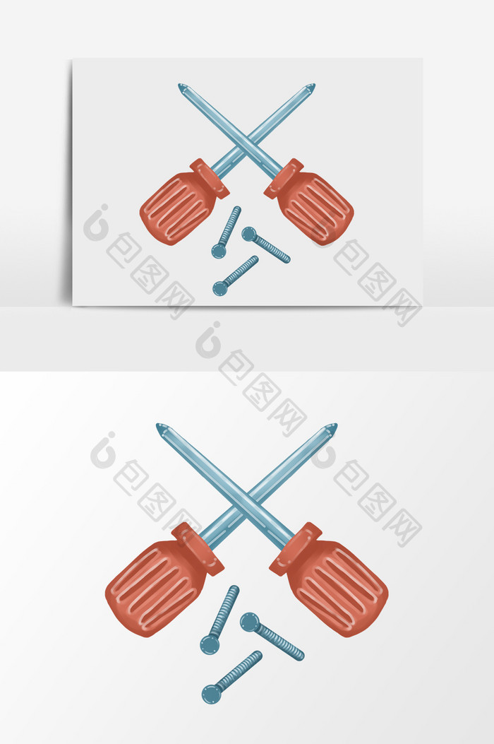 手绘卡通小清新蓝色铁钻螺丝钉小元素