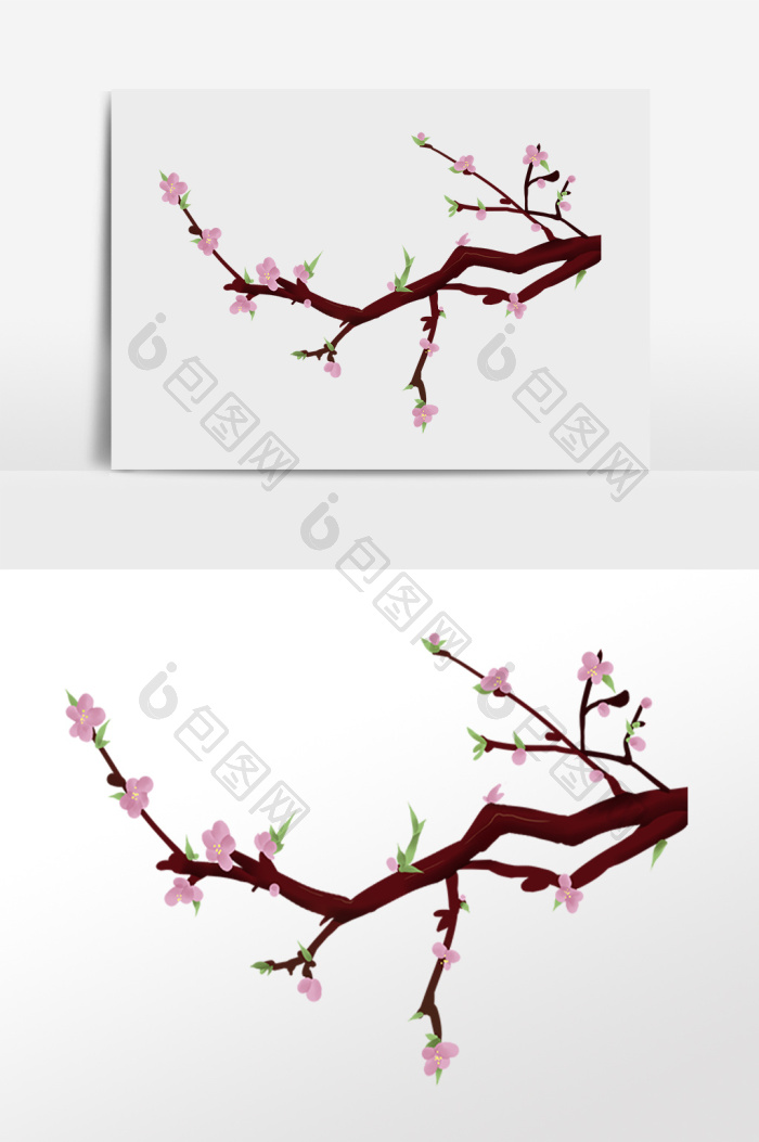春季绽放树枝花枝插画png下载-包图网
