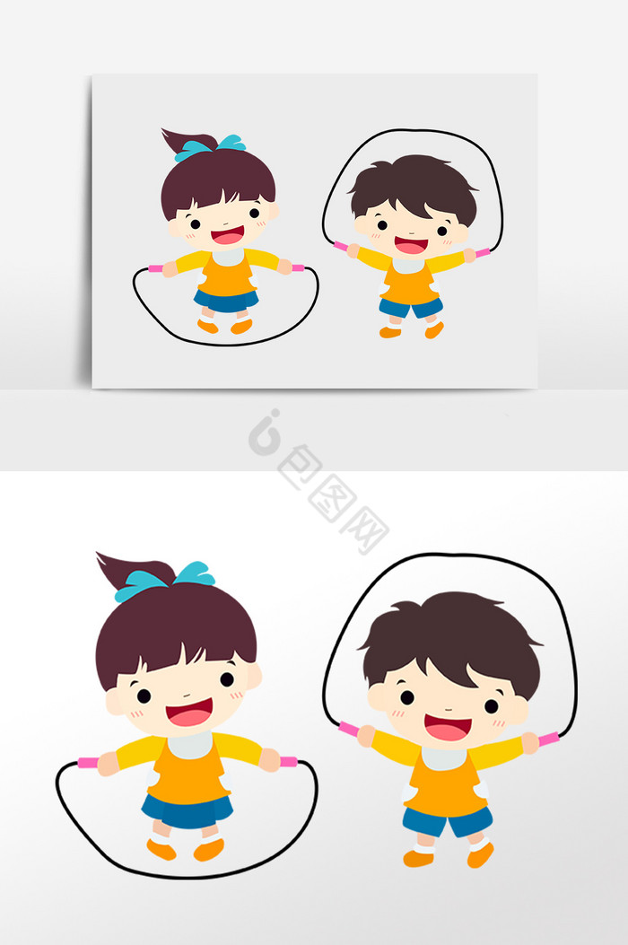 儿童跳绳玩耍插画