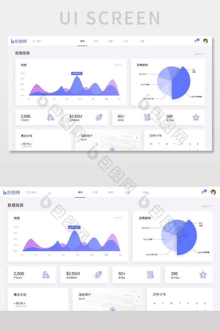 紫色渐变数据可视化UI网页界面