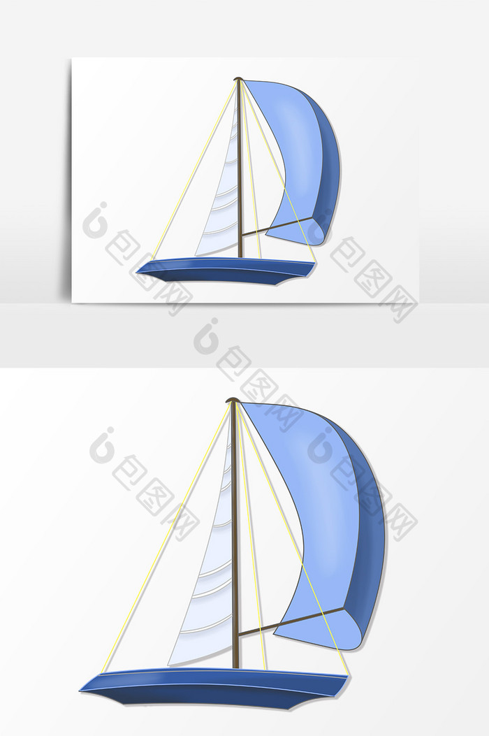 蓝色白色清新大气帆船航海日元素