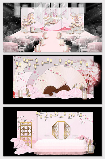 新中式粉色桃花婚礼效果图图片
