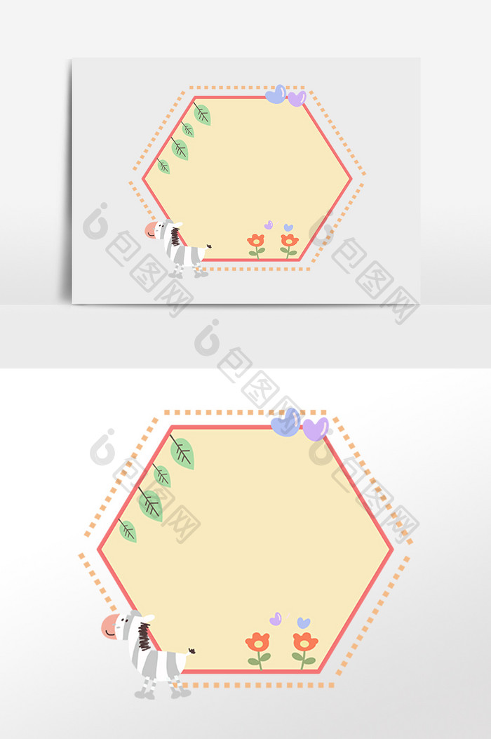 手绘可爱五边形小马边框插画