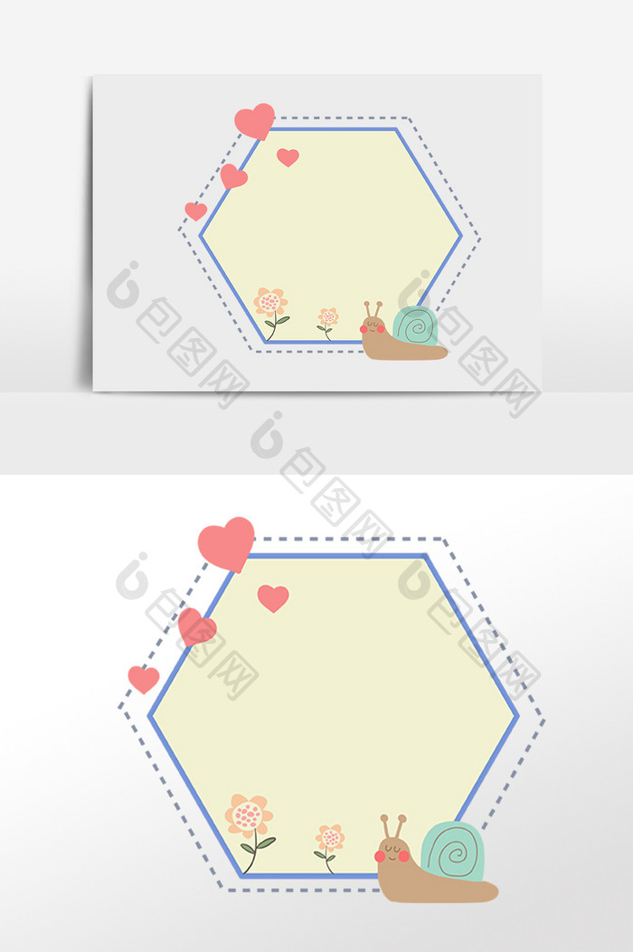 手绘可爱五边形蜗牛边框插画