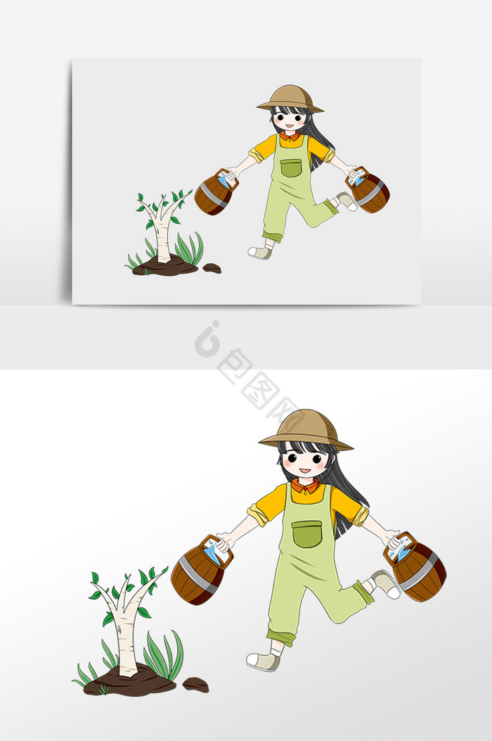 植树节浇水的女孩插画图片