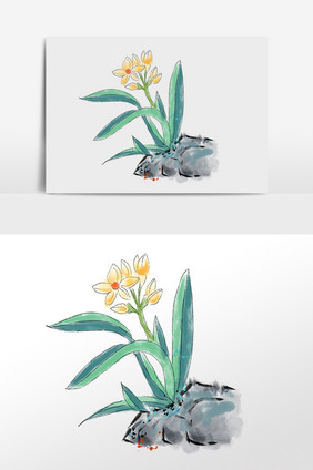 手绘中国风水墨植物兰花插画