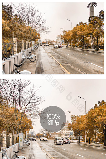 清新秋日城市街道图片