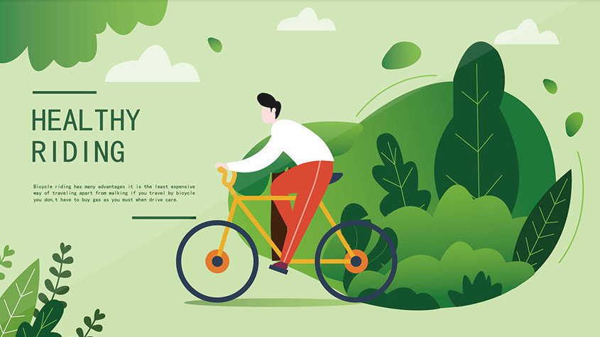 清新绿色春天健康骑行生活方式插画图片