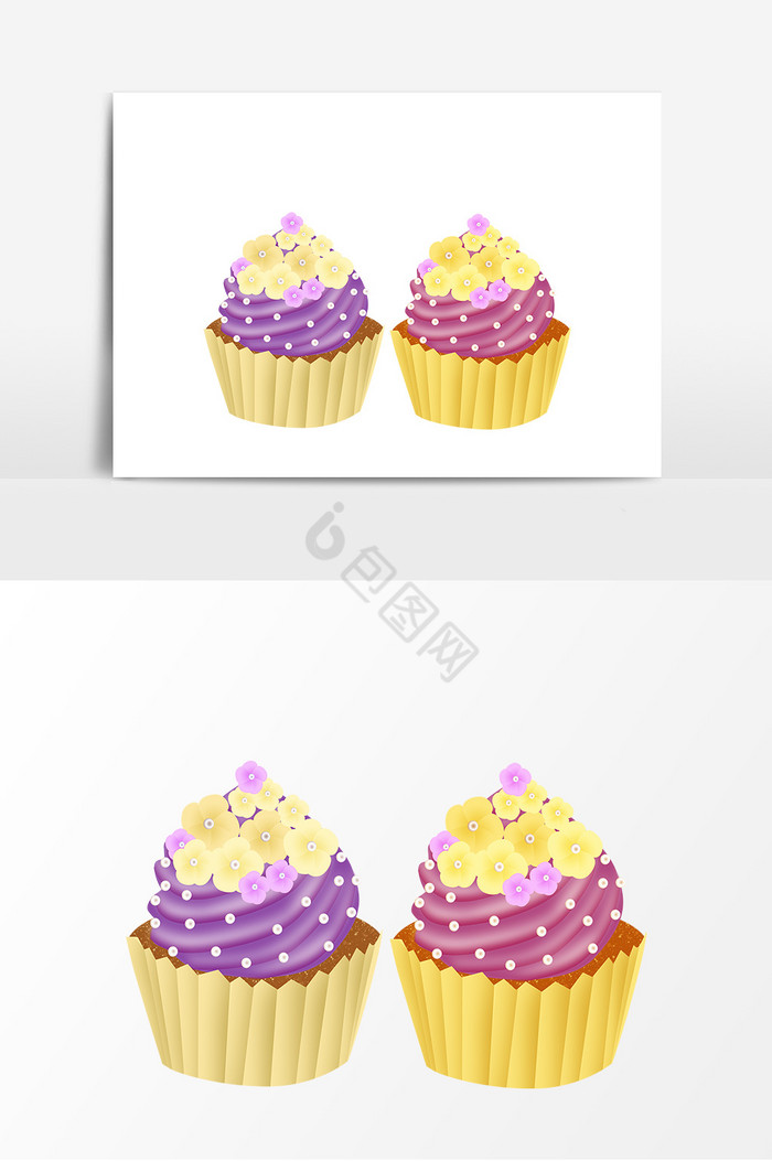 糖果色纸杯蛋糕甜点插画图片