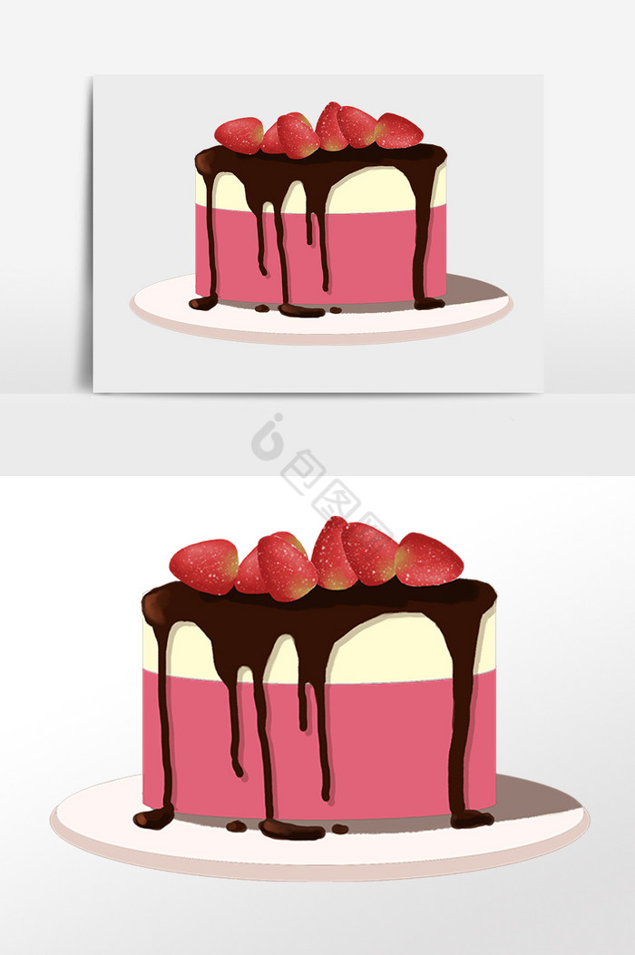 巧克力草莓蛋糕插画图片