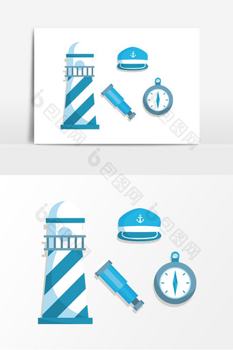 手绘航海灯塔用品元素设计图片