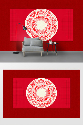 新现代中国红中国风剪纸纹理纹样背景墙图片