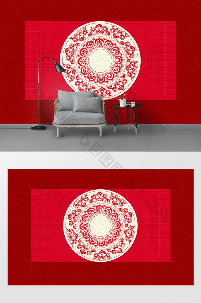 新现代中国红剪纸纹理纹样背景墙图片图片