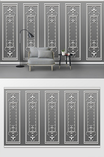 时尚浮雕石膏线欧式风格简洁客厅背景墙图片