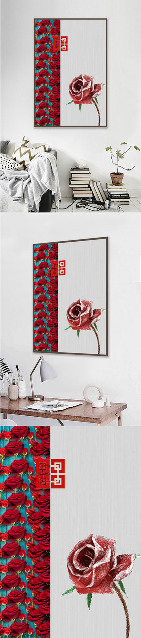 新中式花色图案梅花艺术装饰画素材
