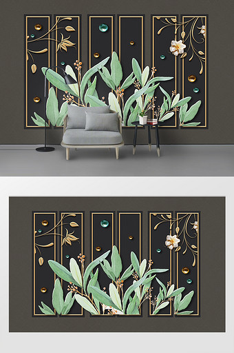 清新简约线条植物珍珠铁艺装饰背景墙图片