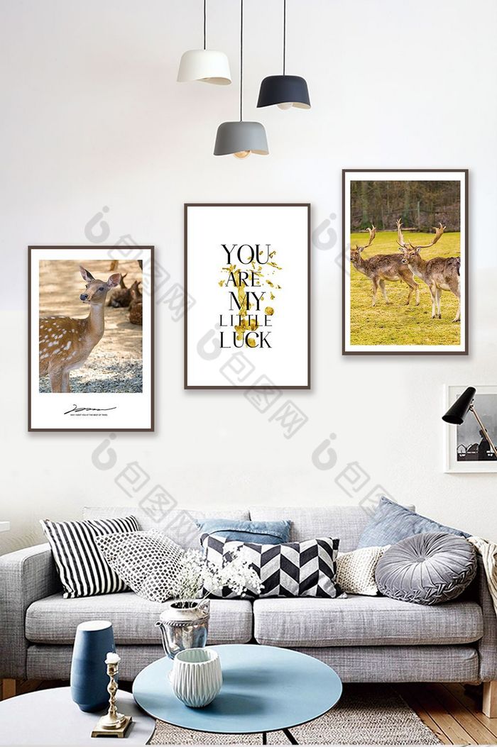 北欧风麋鹿丛林风景客厅卧室酒店装饰画图片图片