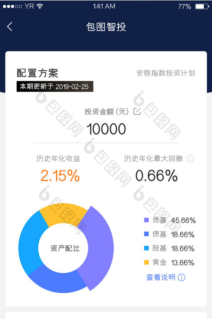 蓝色简约风格卡片式投资分析预估展示界面