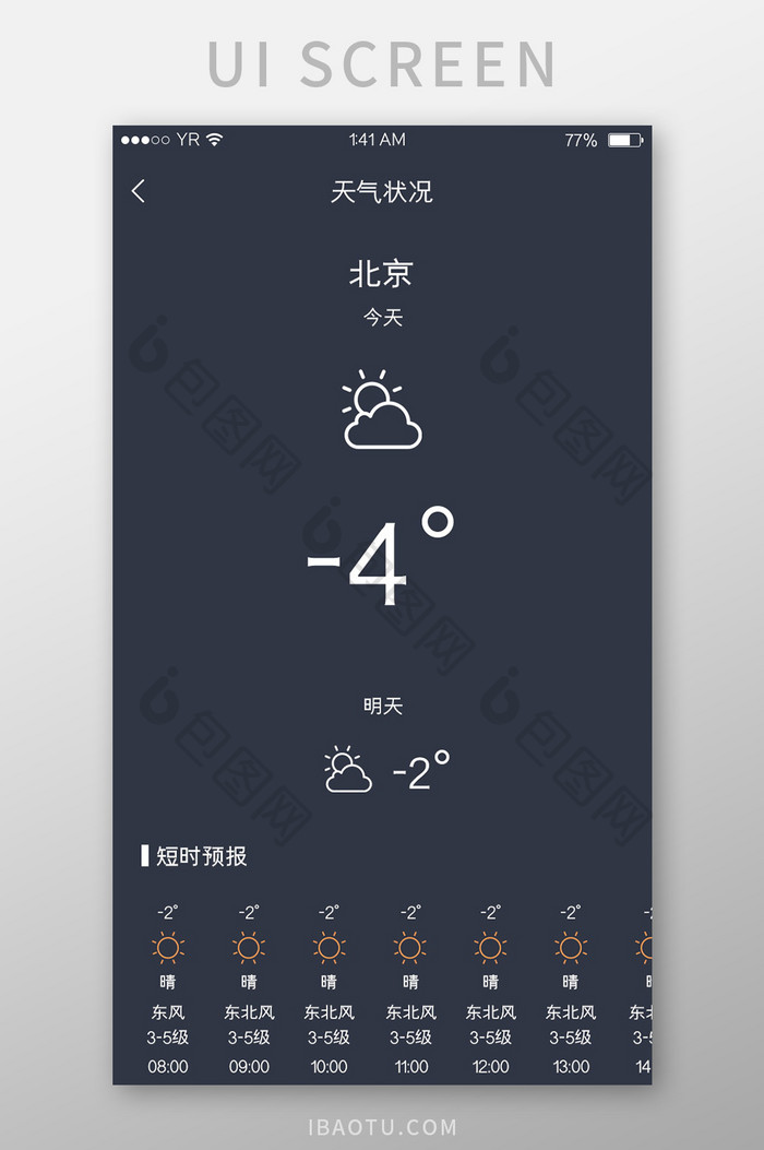 深灰简约风格天气状况短时预报展示界面