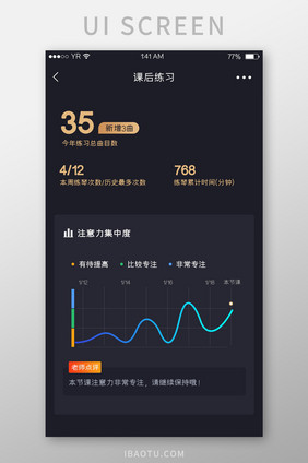 金色渐变简约风格课后练习曲线统计界面