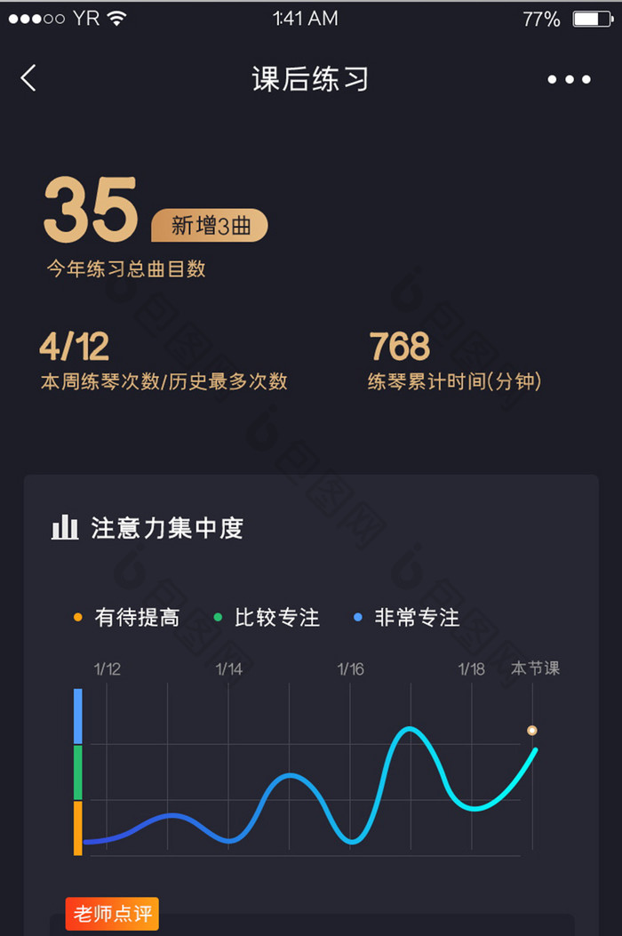 金色渐变简约风格课后练习曲线统计界面