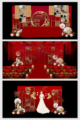 现代简约红金色喜庆唯美婚礼效果图图片