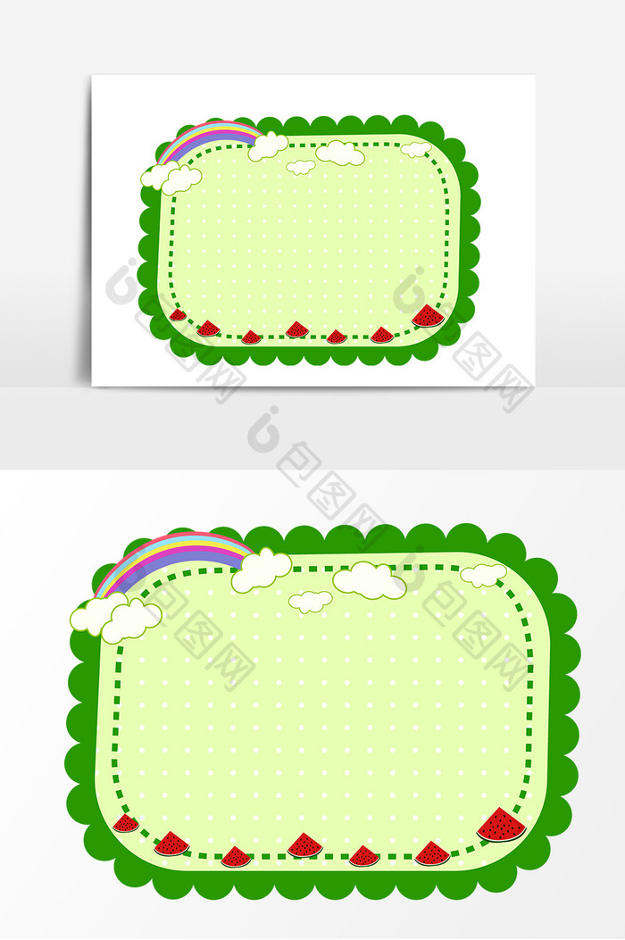 手绘绿色彩虹边框元素