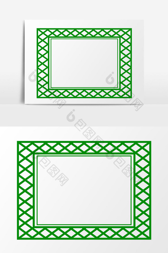 手绘绿色窗户边框元素