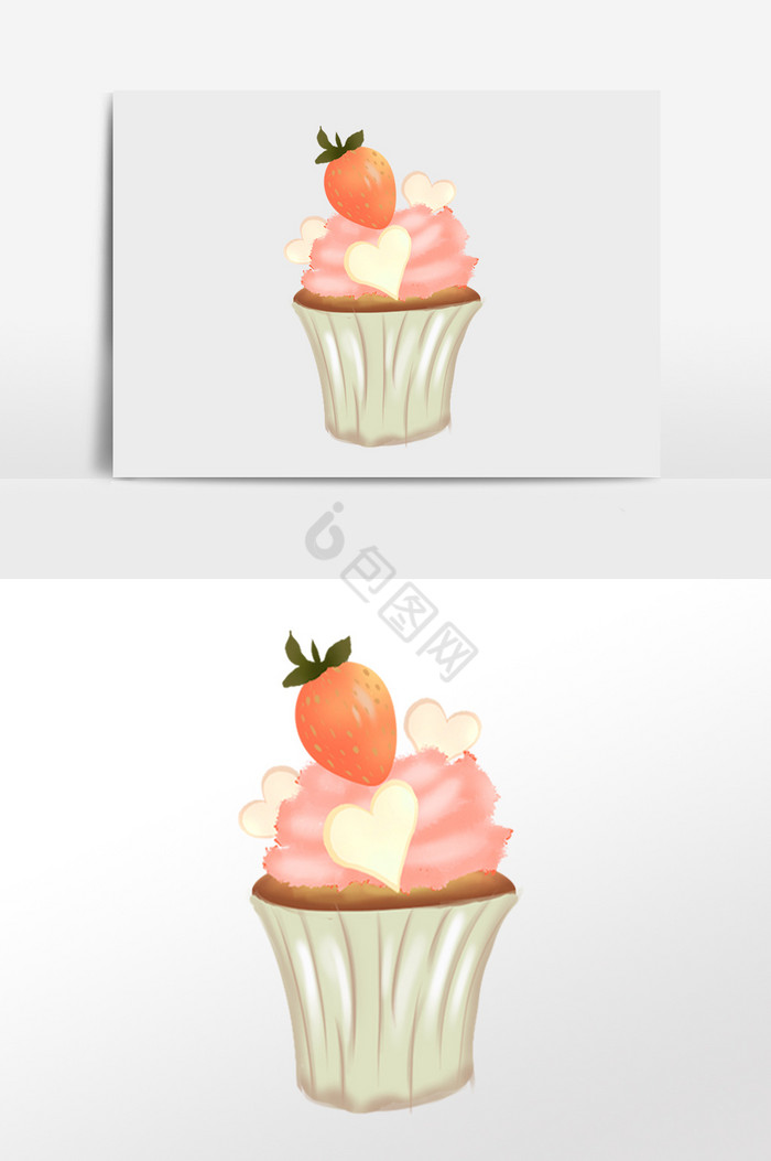 草莓纸杯小蛋糕插画图片