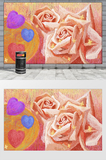 个性创意线圈手绘浪漫玫瑰爱心网红背景墙图片