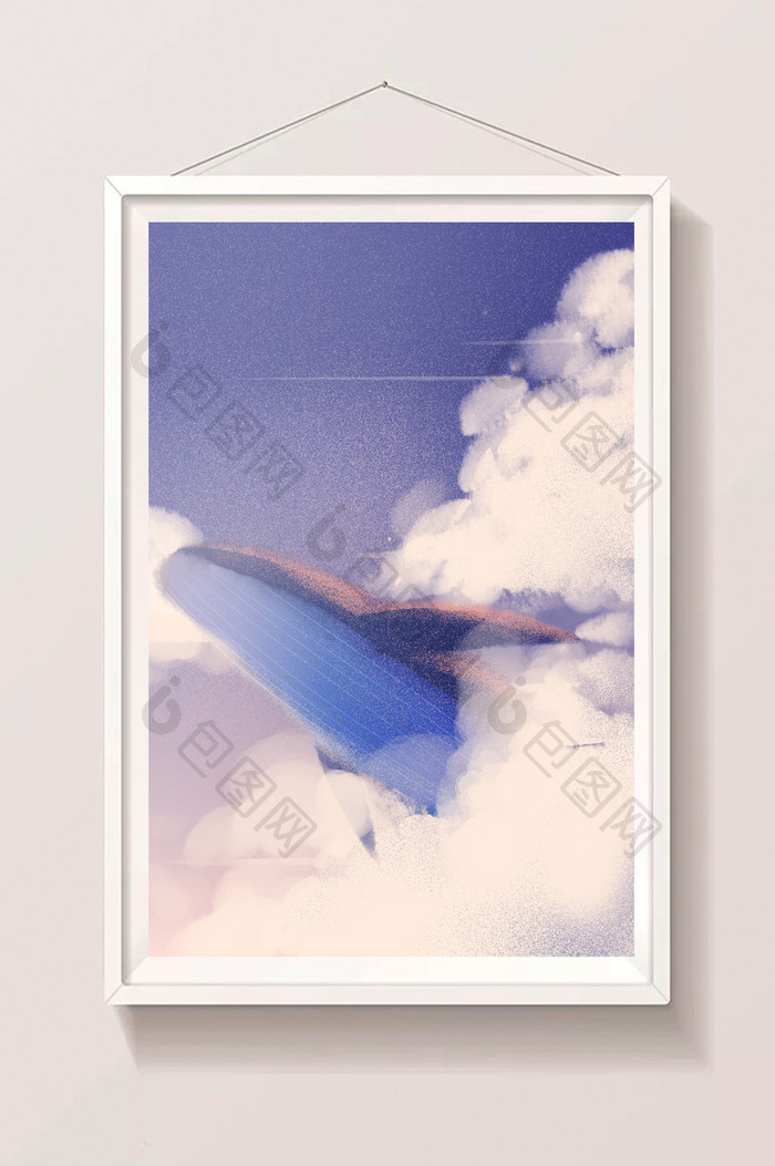 鲸鱼穿梭天空白云唯美高清插画背景