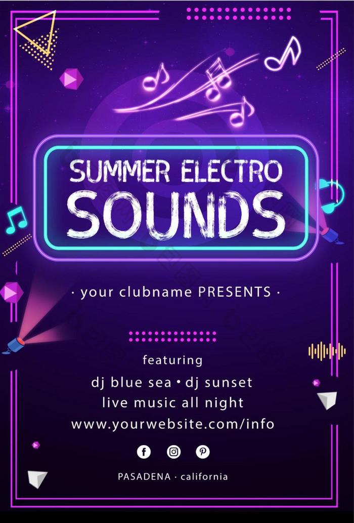 Purple fluorescent music festival poster design  
