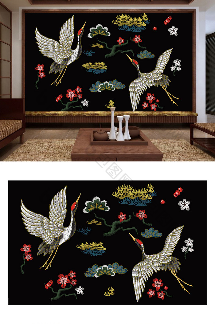 刺绣 白鹤 仙鹤 中式 传统纹样 中国风