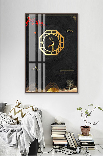 中式金色古典线条梅花酒店晶瓷装饰画图片