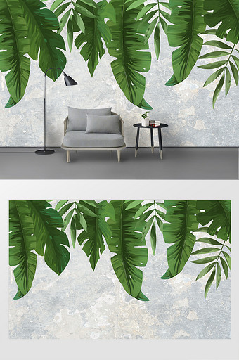 现代简约手绘植物芭蕉叶背景墙图片