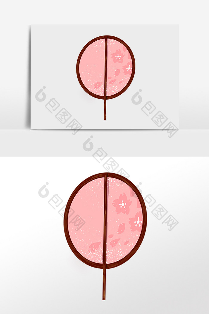 手绘粉色樱花复古扇子插画